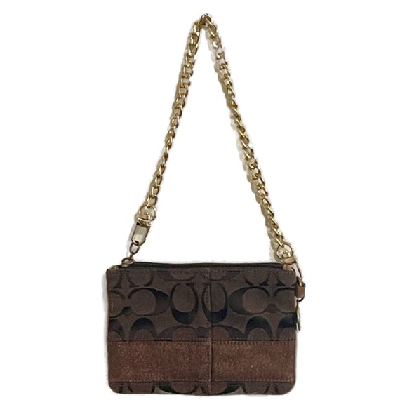 Coach Legacy Signature Wristlet Wallet Clutch with After Market Chain Brown - Picture 2 of 16